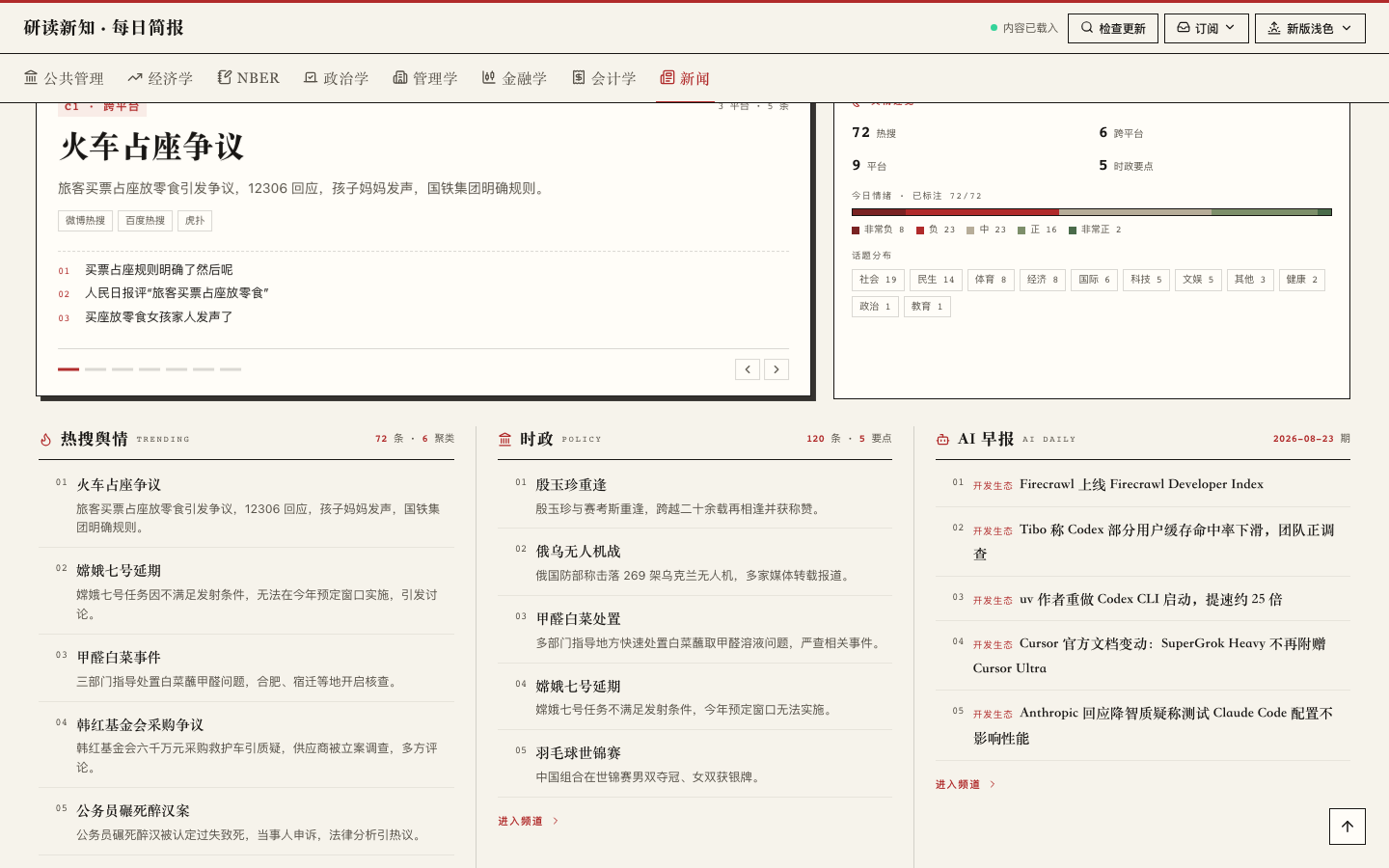 热搜、时政和 AI 早报聚合界面